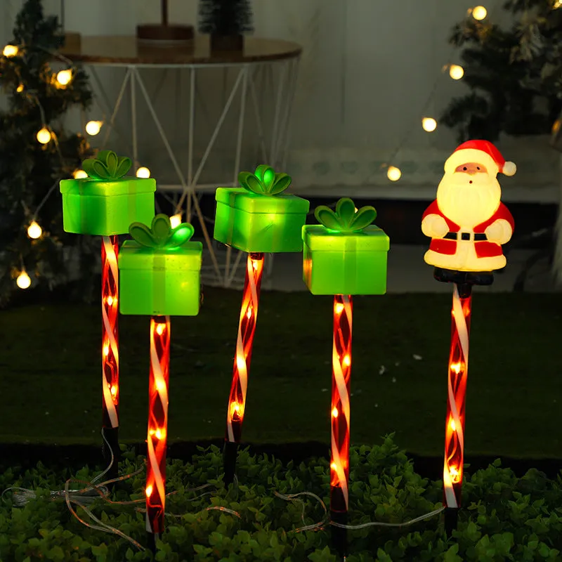 1-to-5 Solar-Powered Santa Claus Christmas Gift Box Ground Stake Lights – Outdoor Waterproof Holiday Garden and Patio Decor for Festive Atmosphere