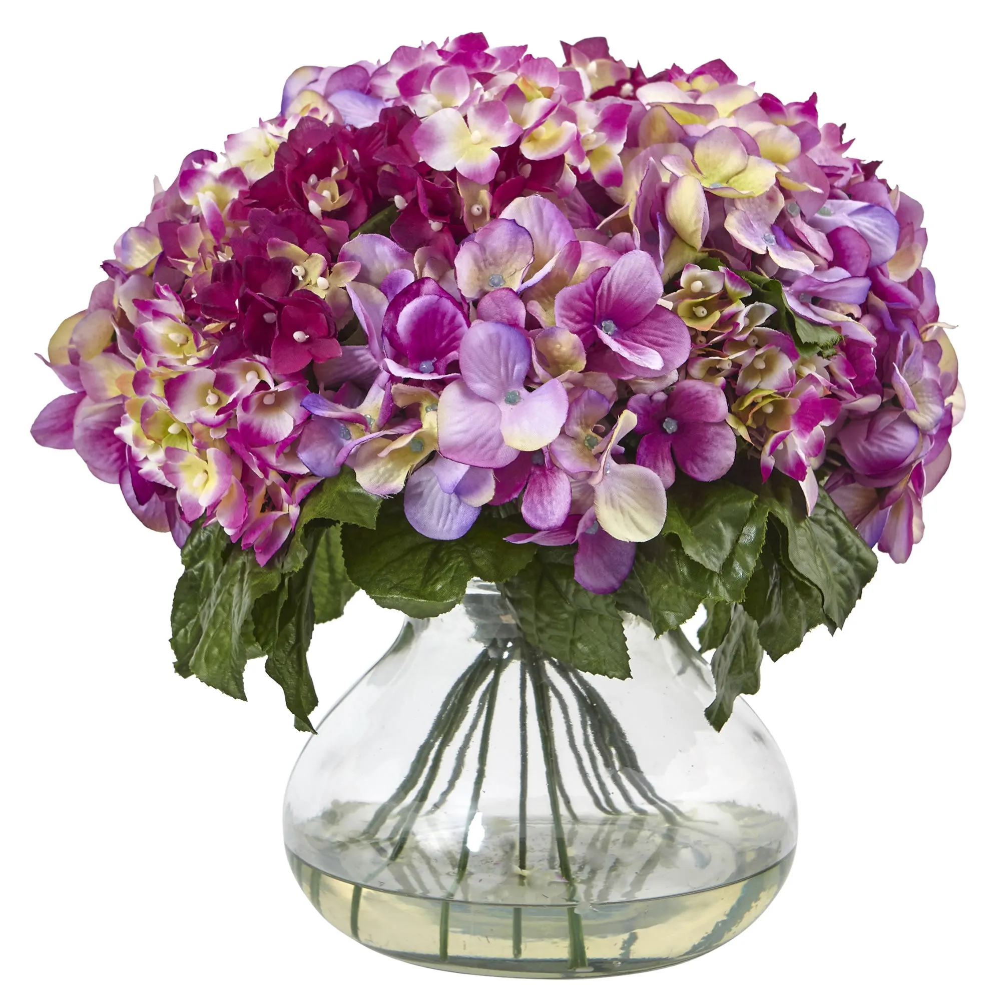 14.5" Artificial Hydrangea Arrangement w/Large Vase - Low Maintenance, Life-Like & Vibrant Silk Flowers For Busy People.