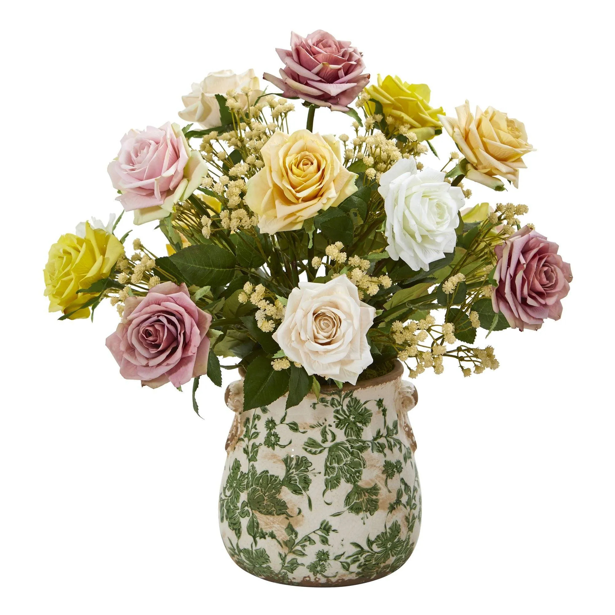 16” Rose and Gypsophila Arrangement in Floral Vase