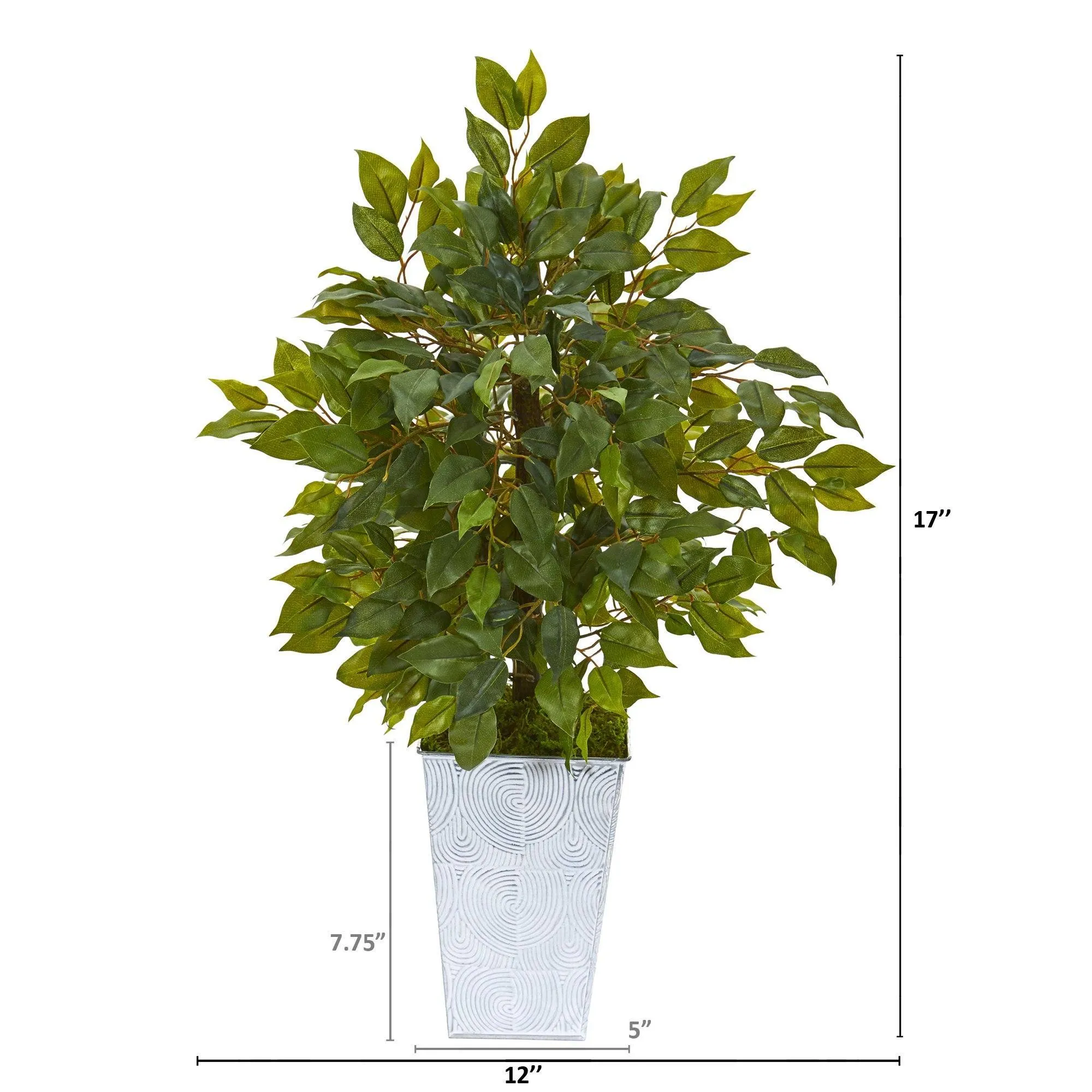 17” Mini Ficus Artificial Tree in Embossed White Planter