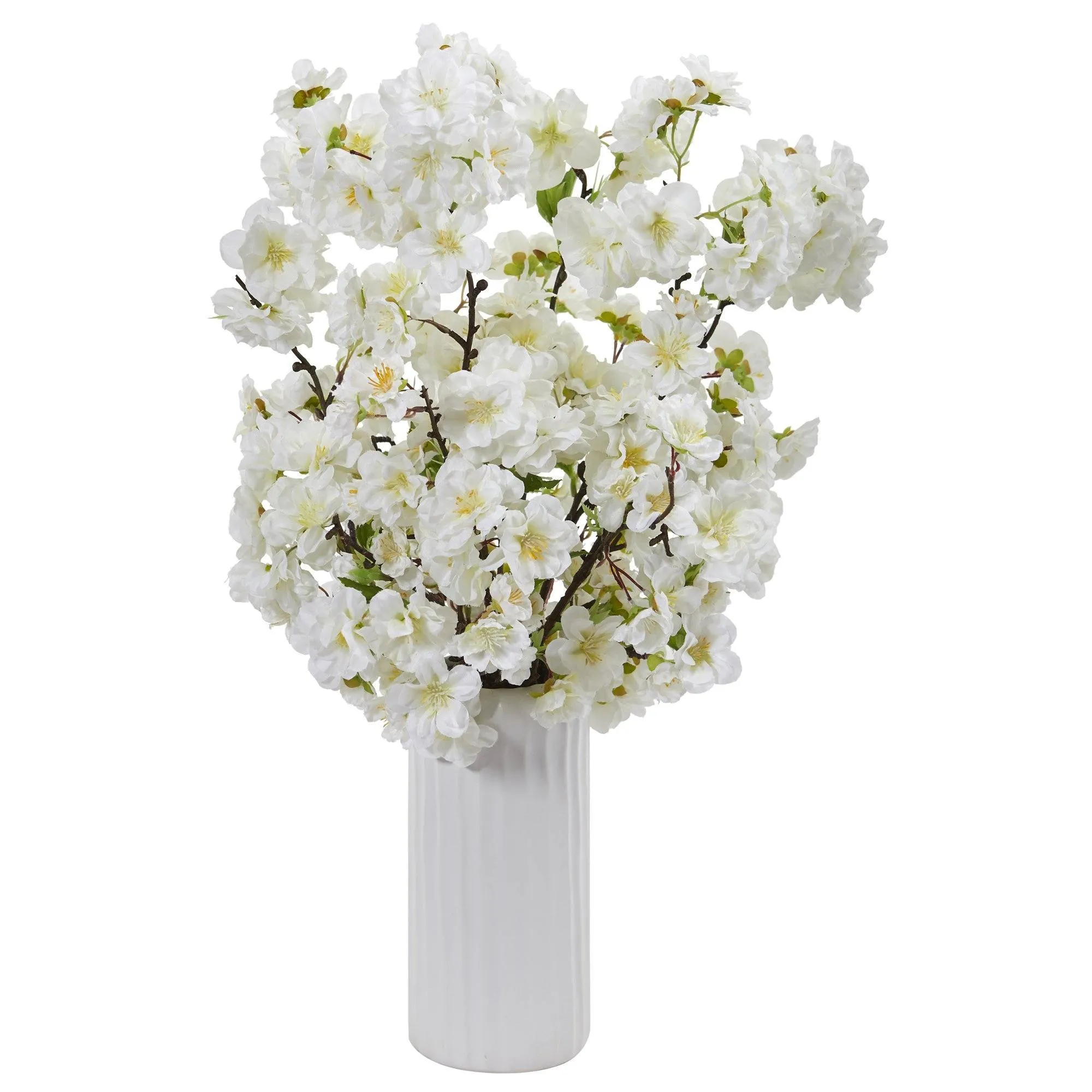 18” Cherry Blossom Artificial Arrangement in White Vase