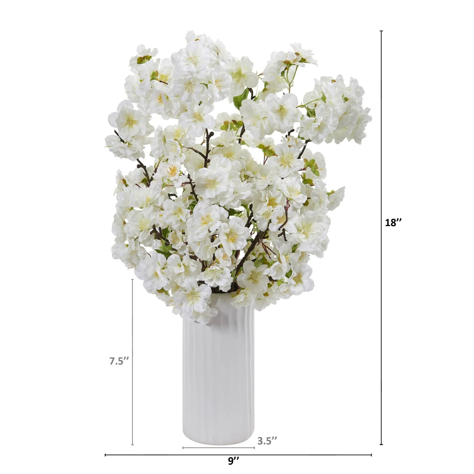 18” Cherry Blossom Artificial Arrangement in White Vase