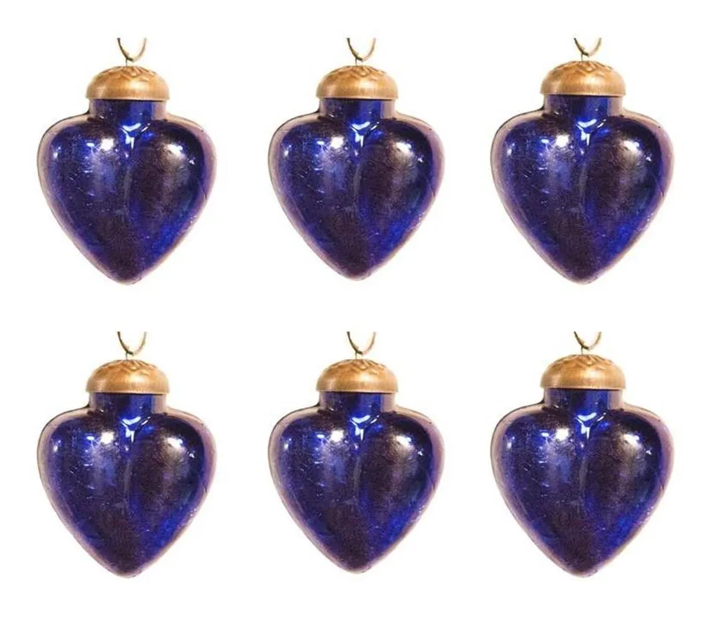 2" Mini Mercury Colored Glass Heart Shaped Ornaments, Set of 6