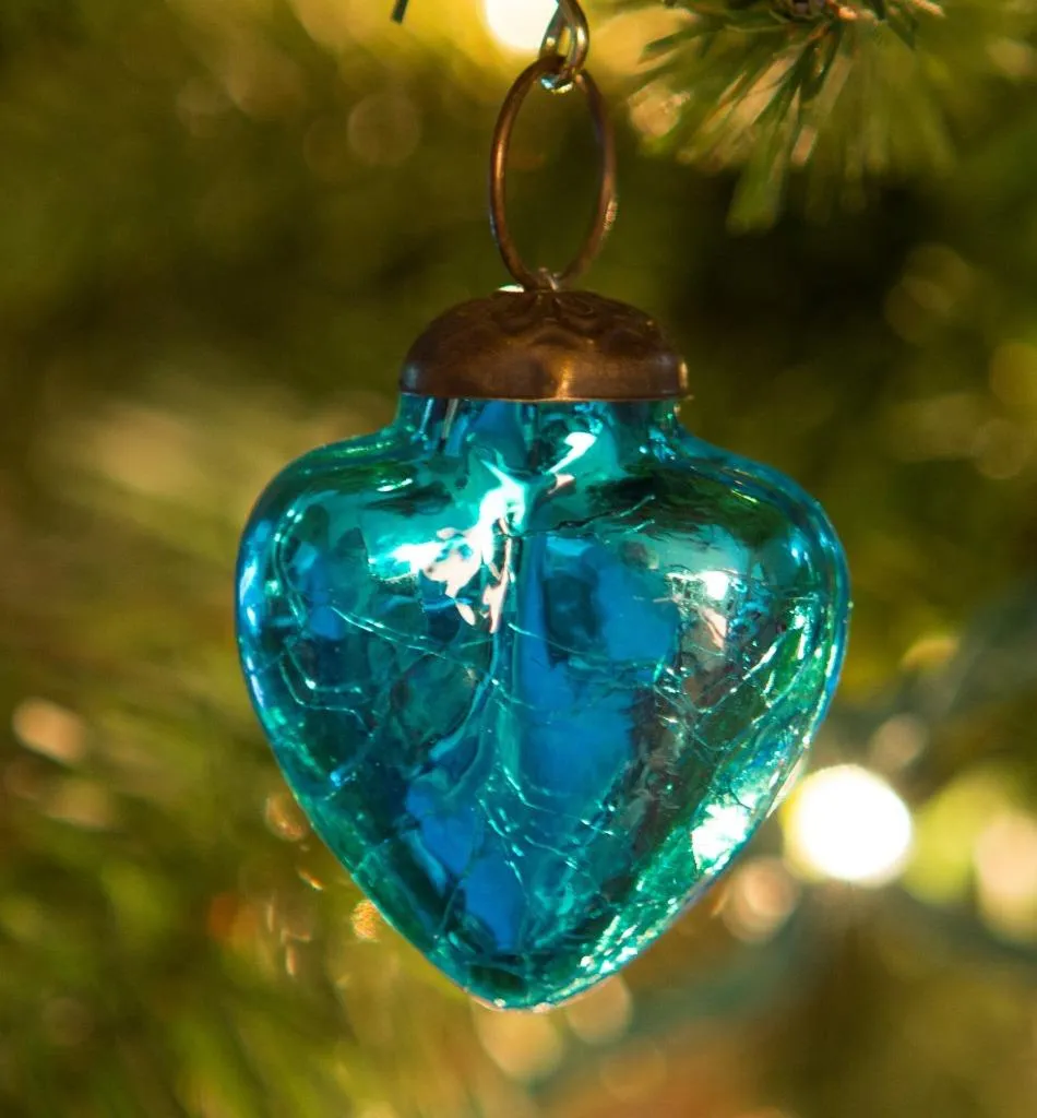 2" Mini Mercury Colored Glass Heart Shaped Ornaments, Set of 6