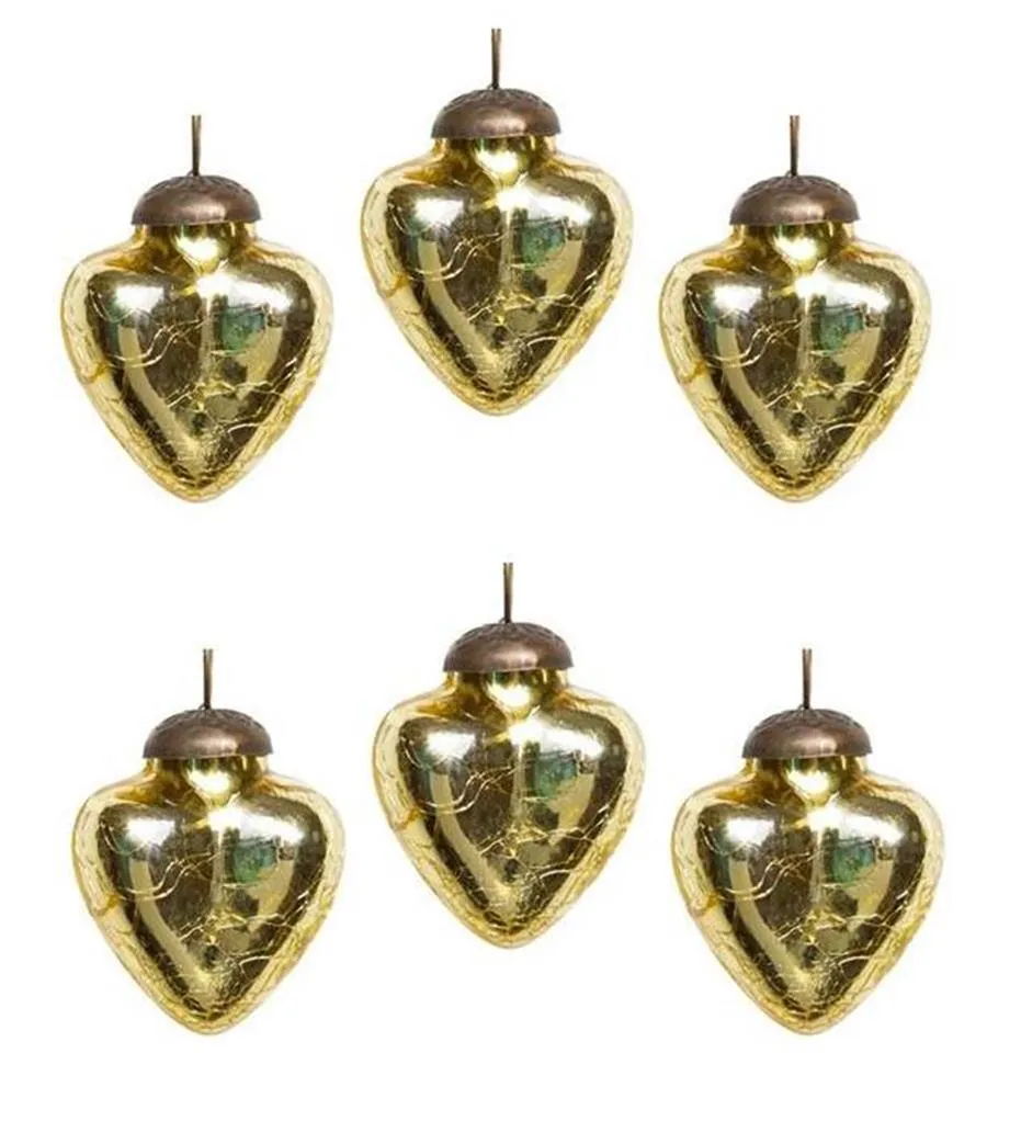 2" Mini Mercury Colored Glass Heart Shaped Ornaments, Set of 6