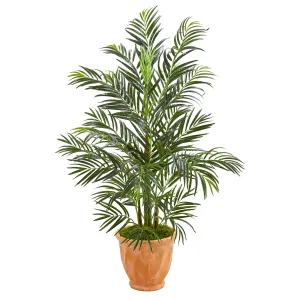 4' Artificial Areca Palm Tree in Terra-cotta Planter UV Resistant (Indoor/Outdoor) - Low Maintenance, Life-Like & Vibrant Silk Trees For Busy People.