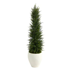 4’ Cypress Artificial Tree in White Planter UV Resistant (Indoor/Outdoor)