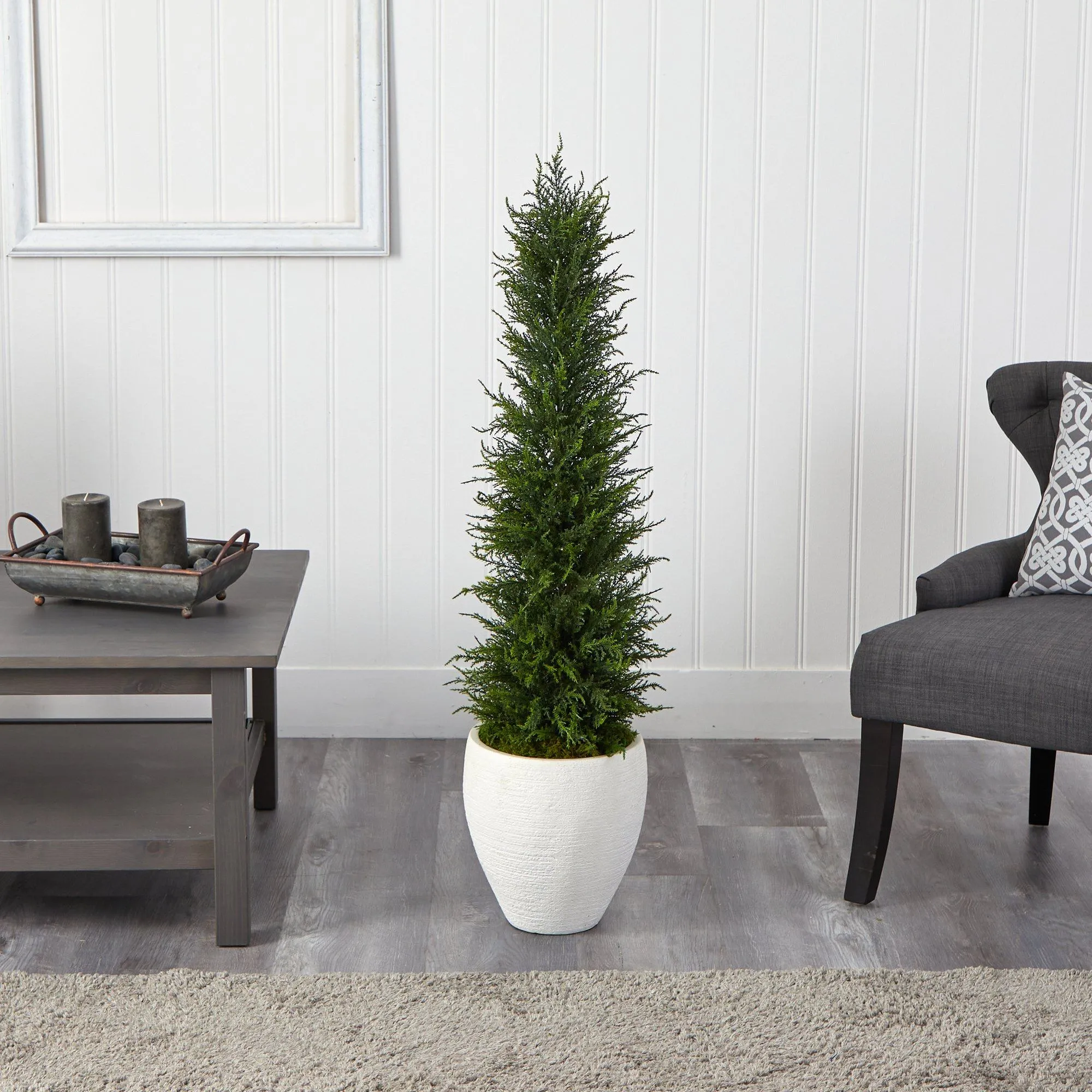 4’ Cypress Artificial Tree in White Planter UV Resistant (Indoor/Outdoor)