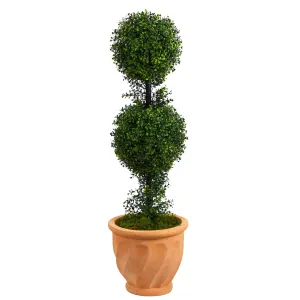 40” Boxwood Double Ball Topiary Artificial Tree in Terra-Cotta Planter (Indoor/Outdoor)