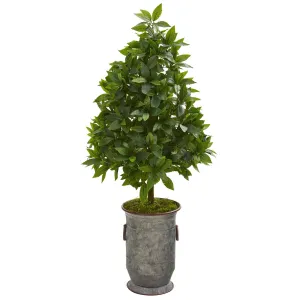 40” Sweet Bay Round Topiary Artificial Tree Thick Shape in Vintage Metal Planter