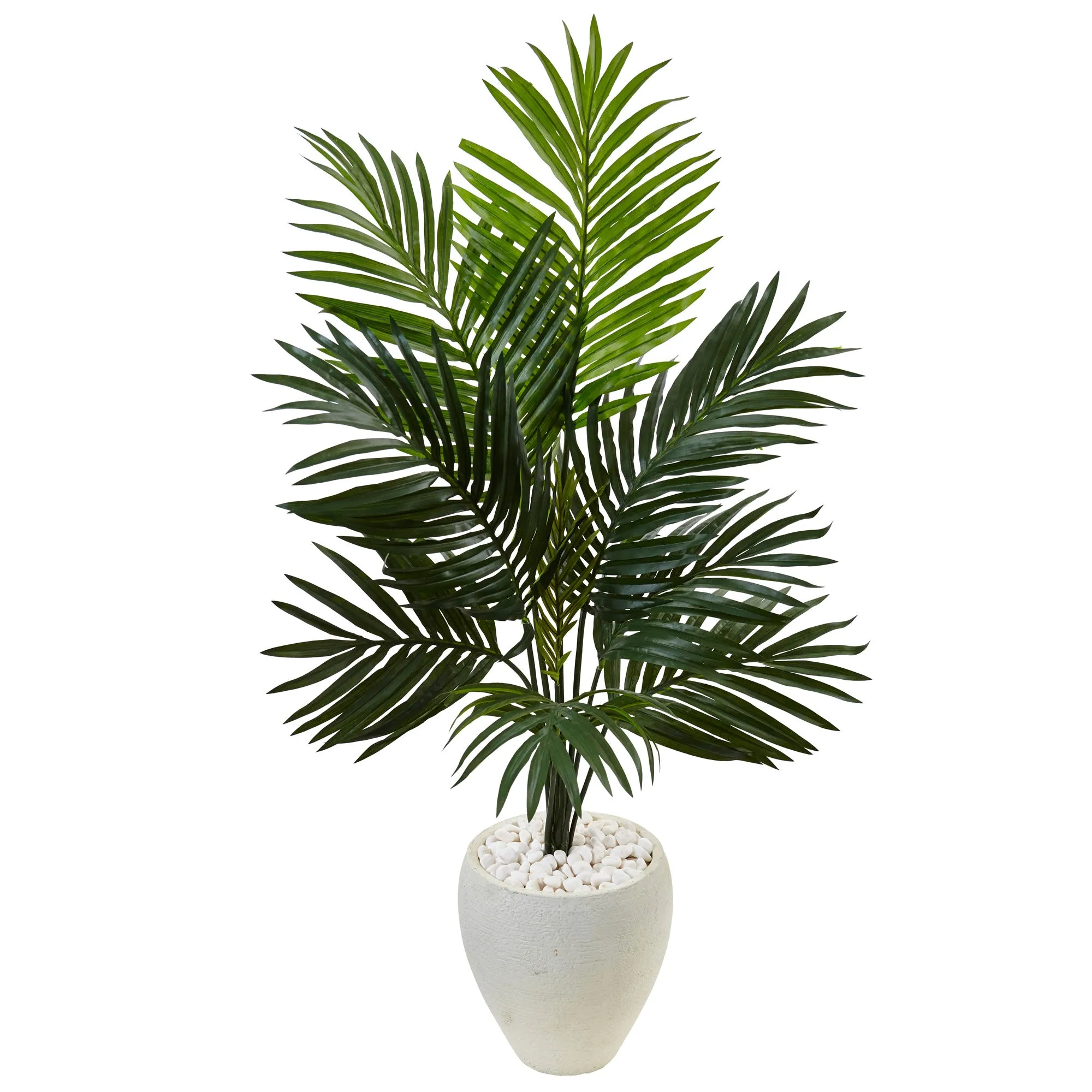 4.5' Artificial Kentia Palm Tree in White Oval Planter - Low Maintenance, Life-Like & Vibrant Silk Trees For Busy People.