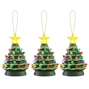 5 in. Set of 3 Nostalgic Ceramic Tree Ornaments - Green