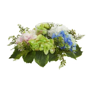 5.5" x 14" Artificial Hydrangea Candelabrum Arrangement - Low Maintenance, Life-Like & Vibrant Silk Flowers For Busy People.