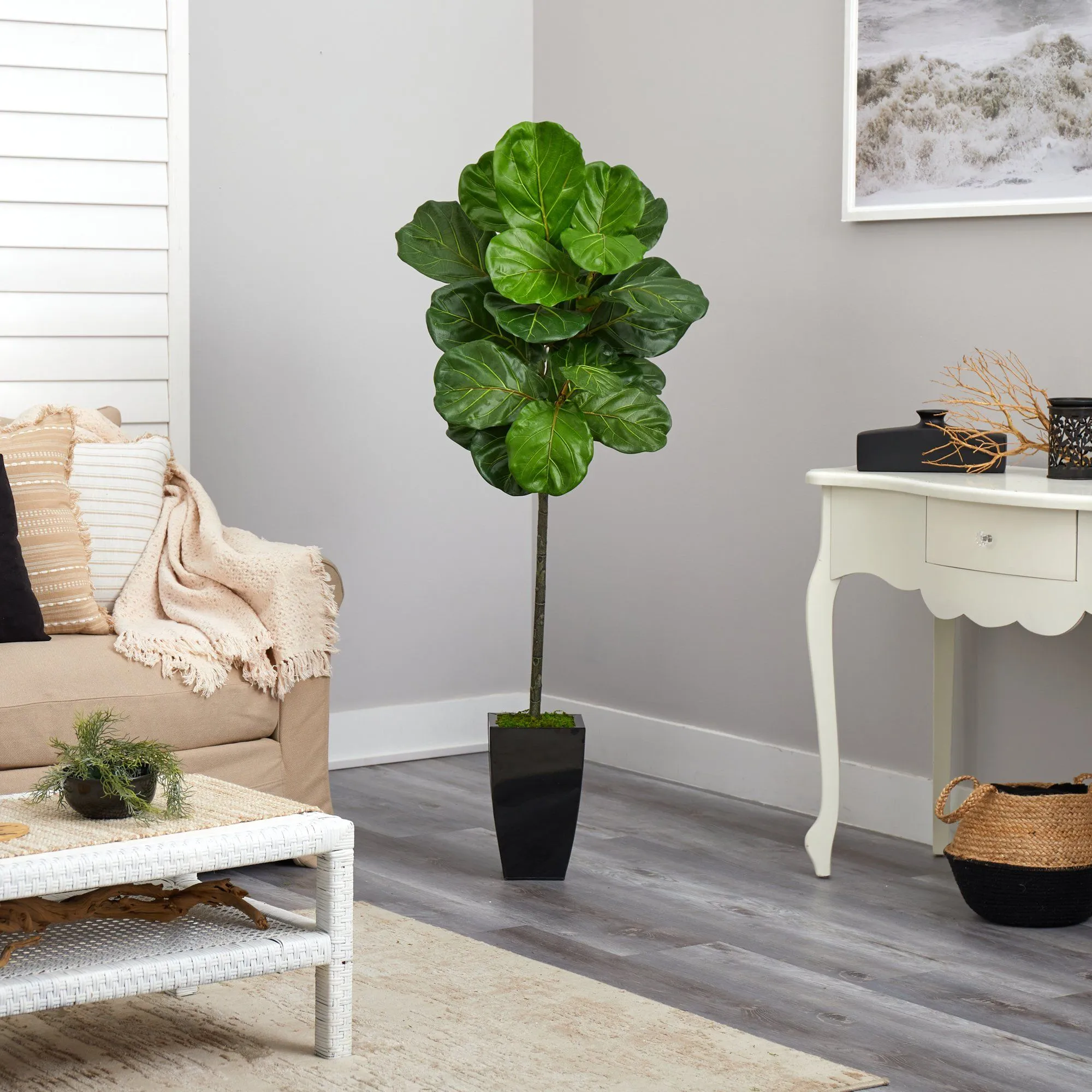 58” Fiddle Leaf Artificial Tree in Black Metal Planter