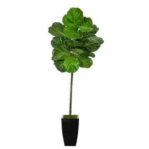 58” Fiddle Leaf Artificial Tree in Black Metal Planter