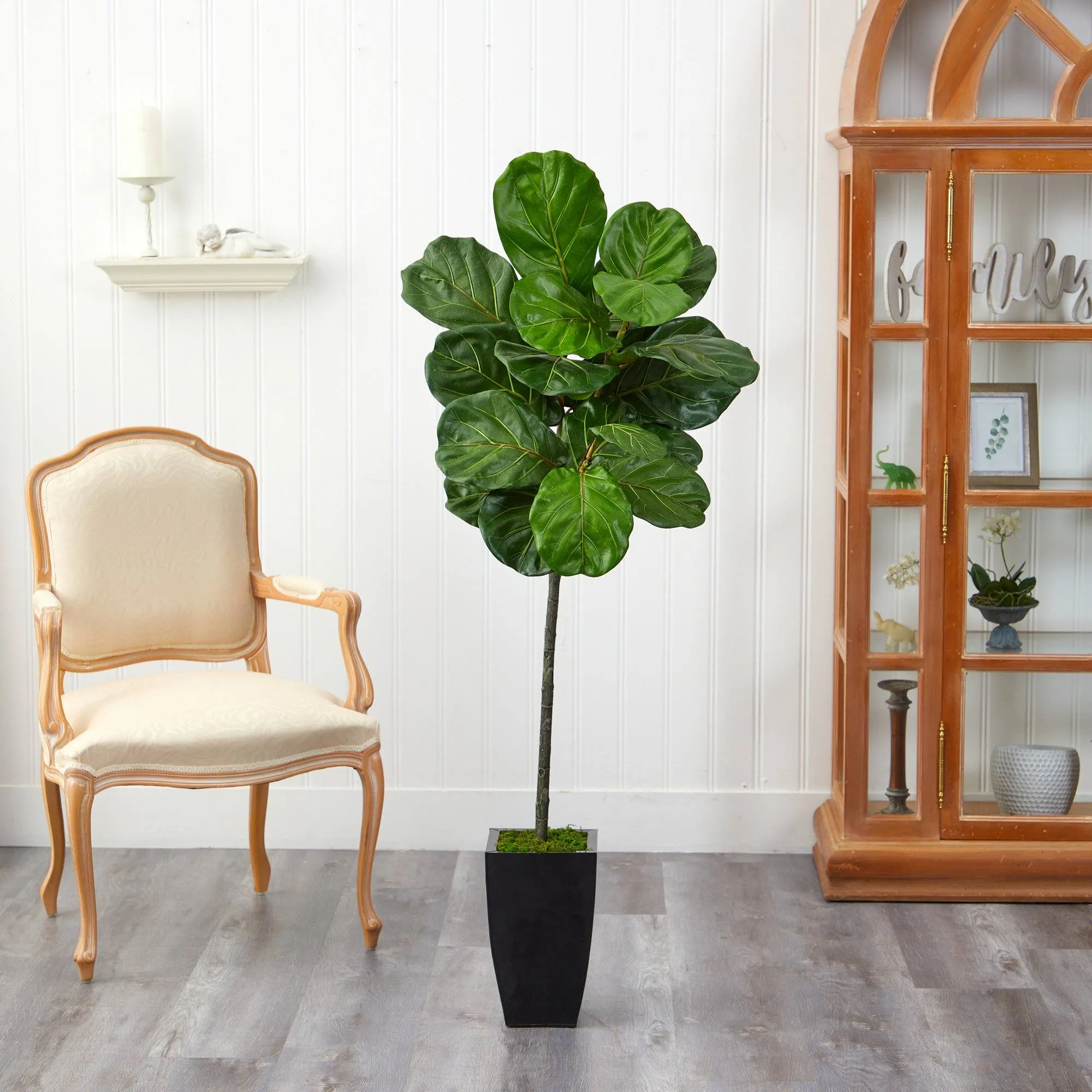 58” Fiddle Leaf Artificial Tree in Black Metal Planter