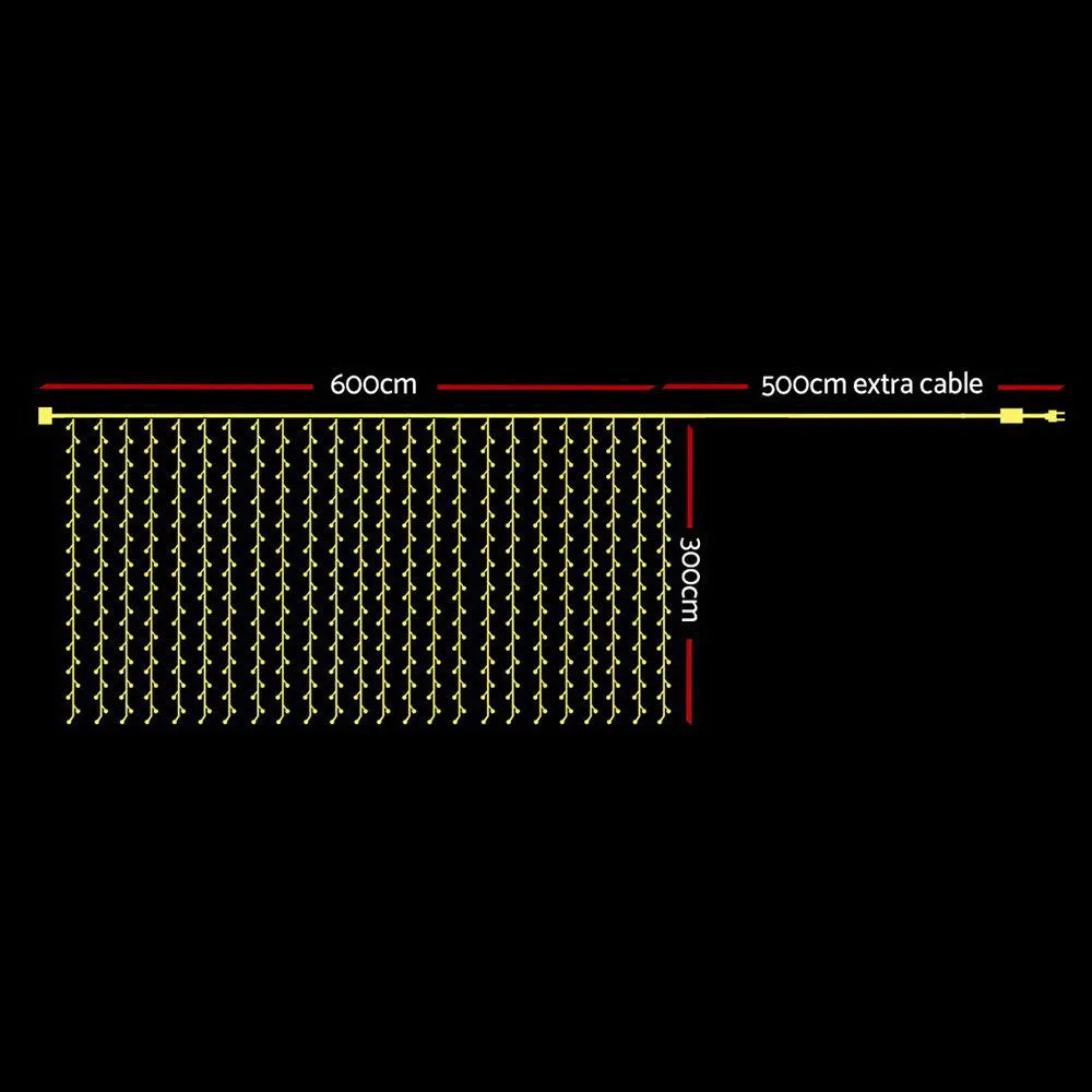 600 LED 6x3M Curtain Christmas Lights, 8 Modes, Jingle Jollys