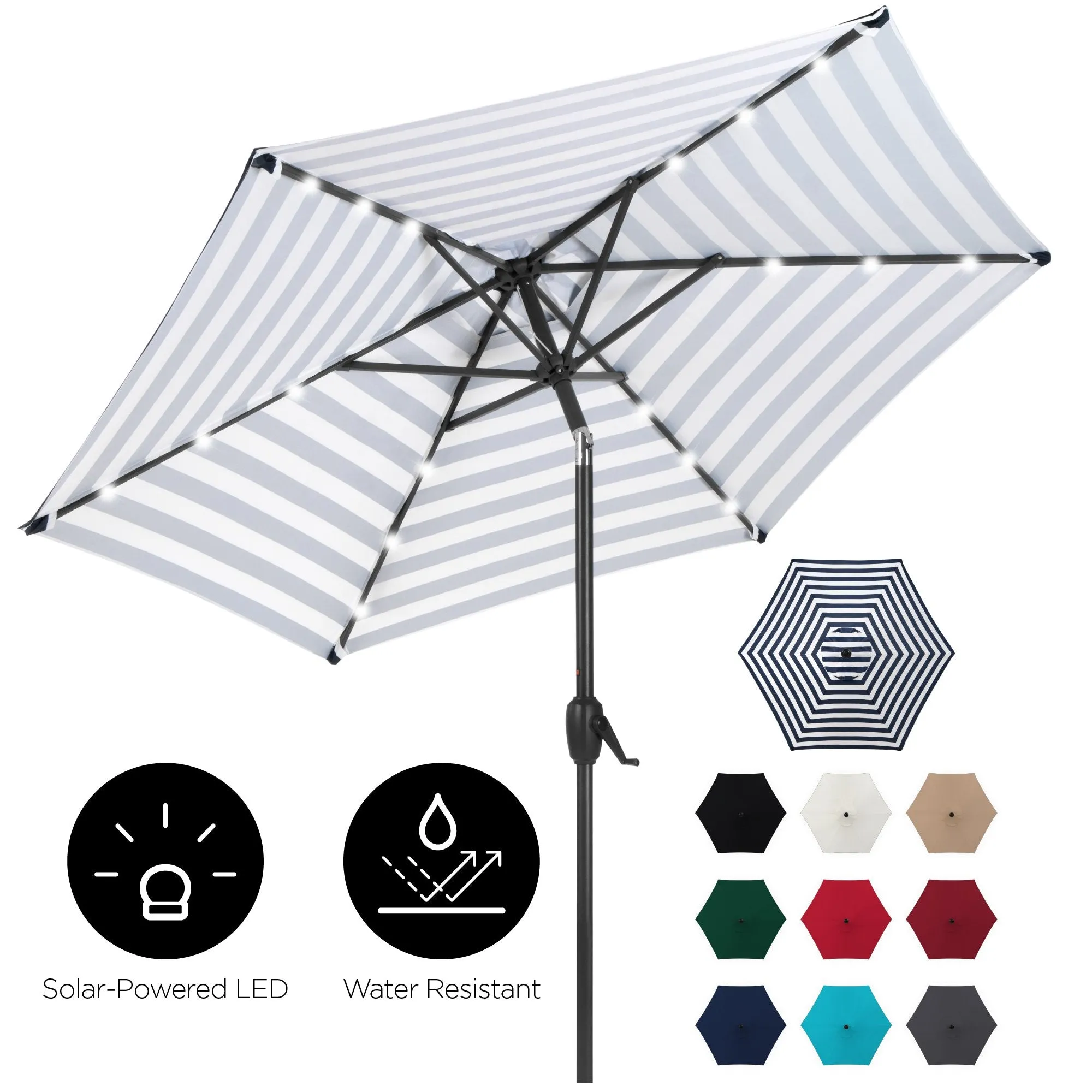 7.5ft Outdoor Solar Patio Umbrella w/ Push Button Tilt, Crank Lift