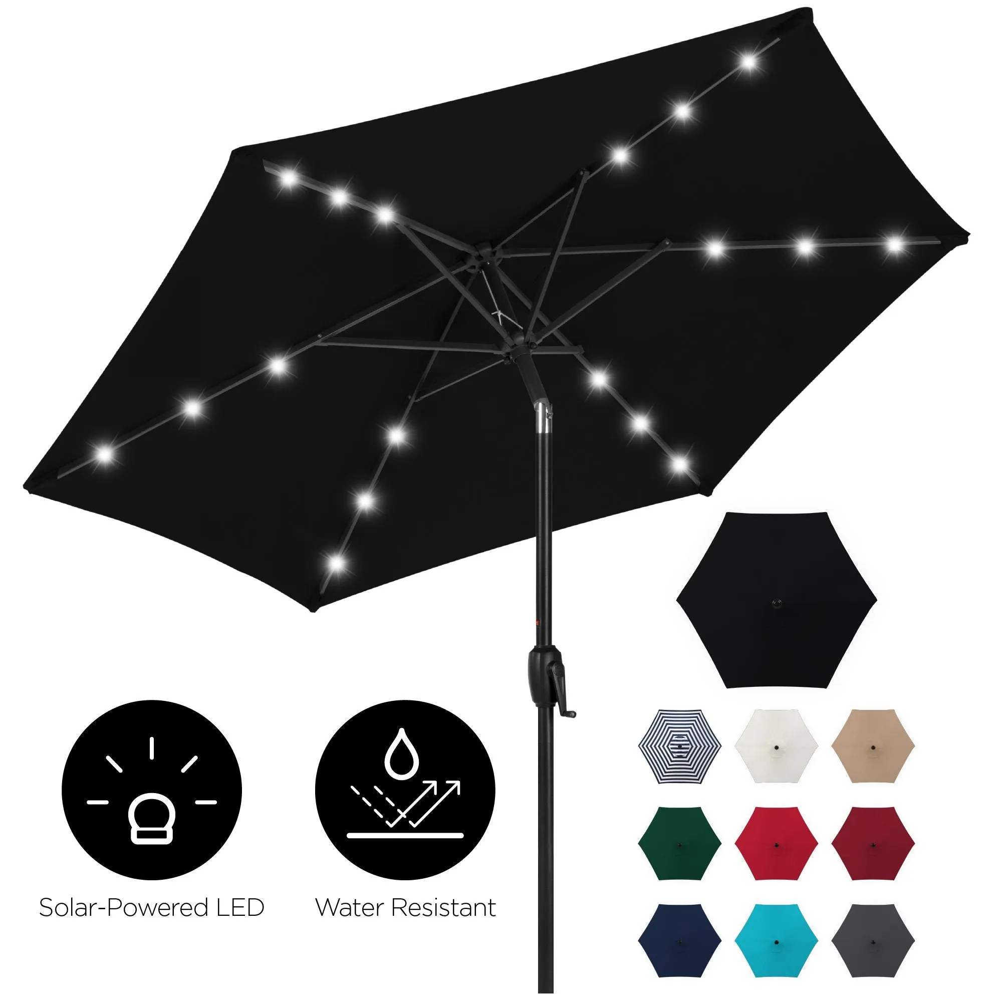 7.5ft Outdoor Solar Patio Umbrella w/ Push Button Tilt, Crank Lift