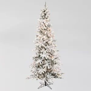 7.6" Slim Flocked Lighted Pine