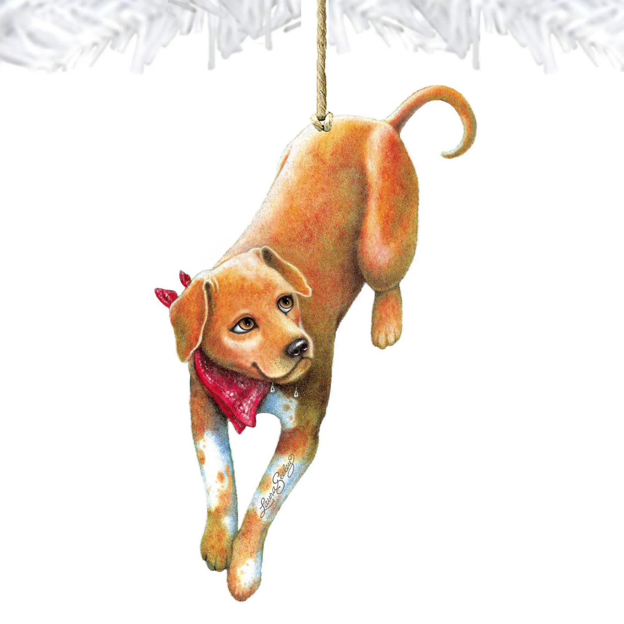 A Cool Drink Dog Wooden Ornament by Laura Seeley - Pet Dogs and Cats Decor - 8511024-LS