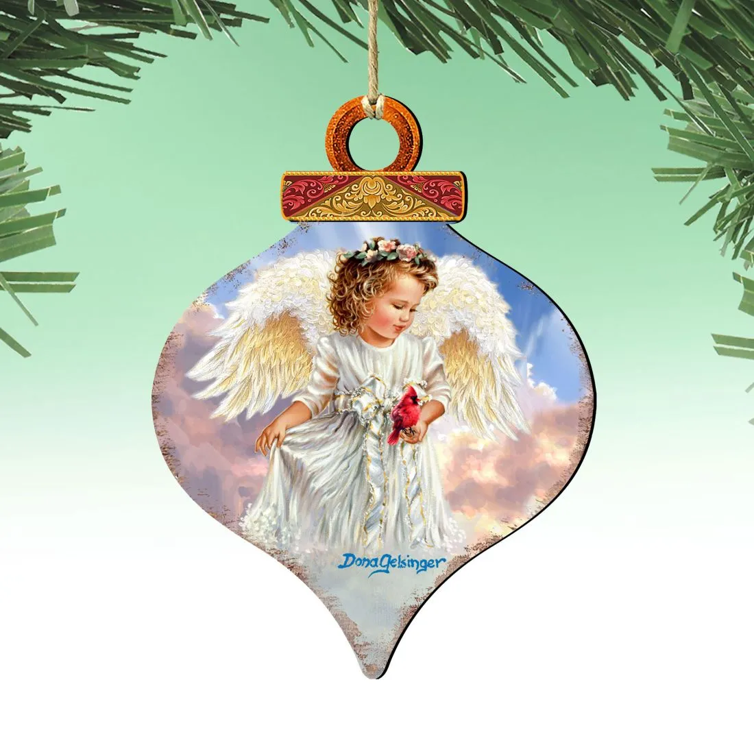 Angel with Cardinal Wooden Ornaments by Gelsinger - Nativity Holiday Decor - 8031154-DG