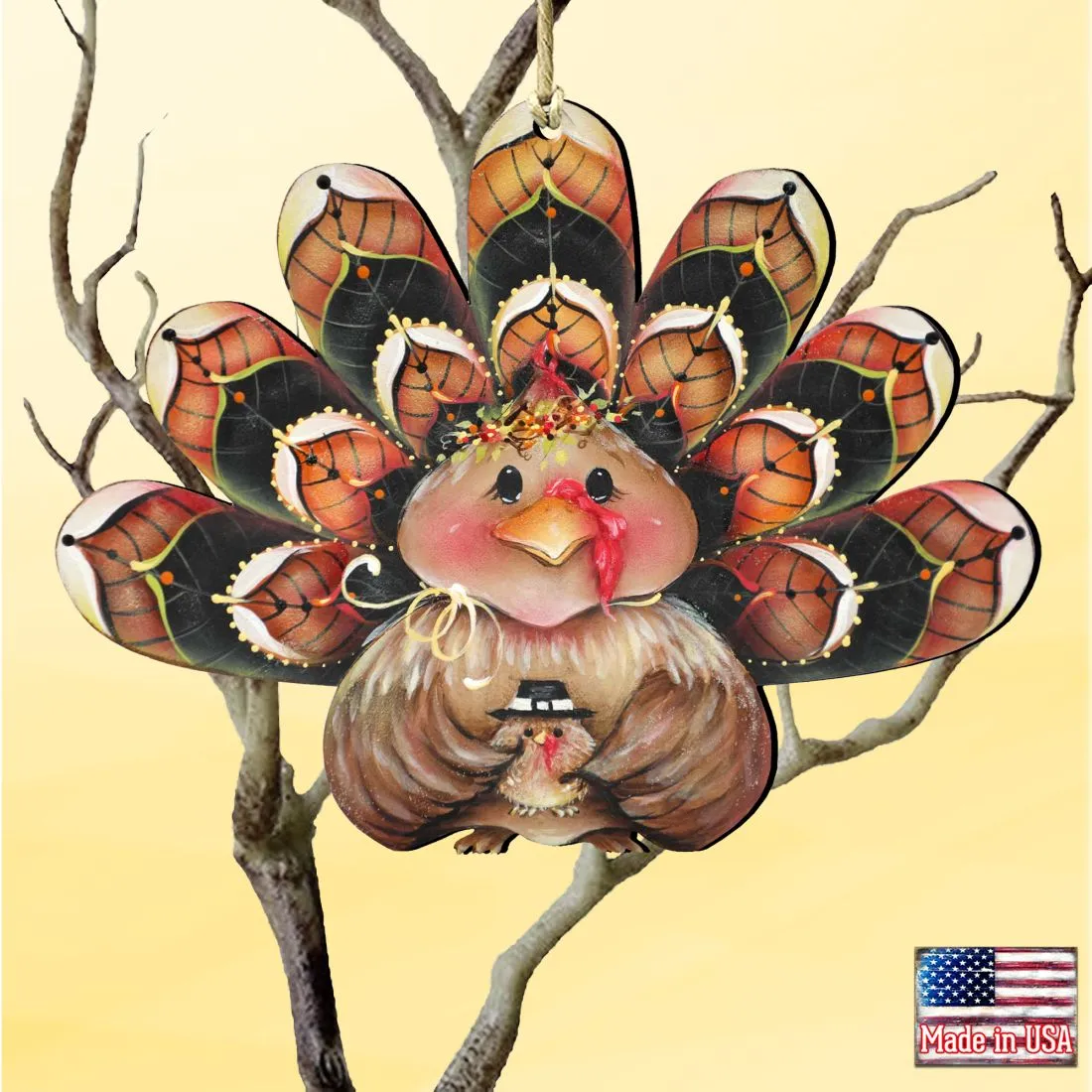 Be Thankful Turkey Sitter Wooden Ornaments by J. Mills-Price - Thanksgiving Halloween Decor - 8457702