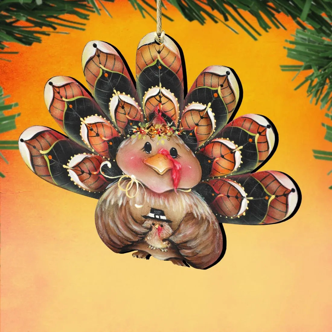 Be Thankful Turkey Sitter Wooden Ornaments by J. Mills-Price - Thanksgiving Halloween Decor - 8457702