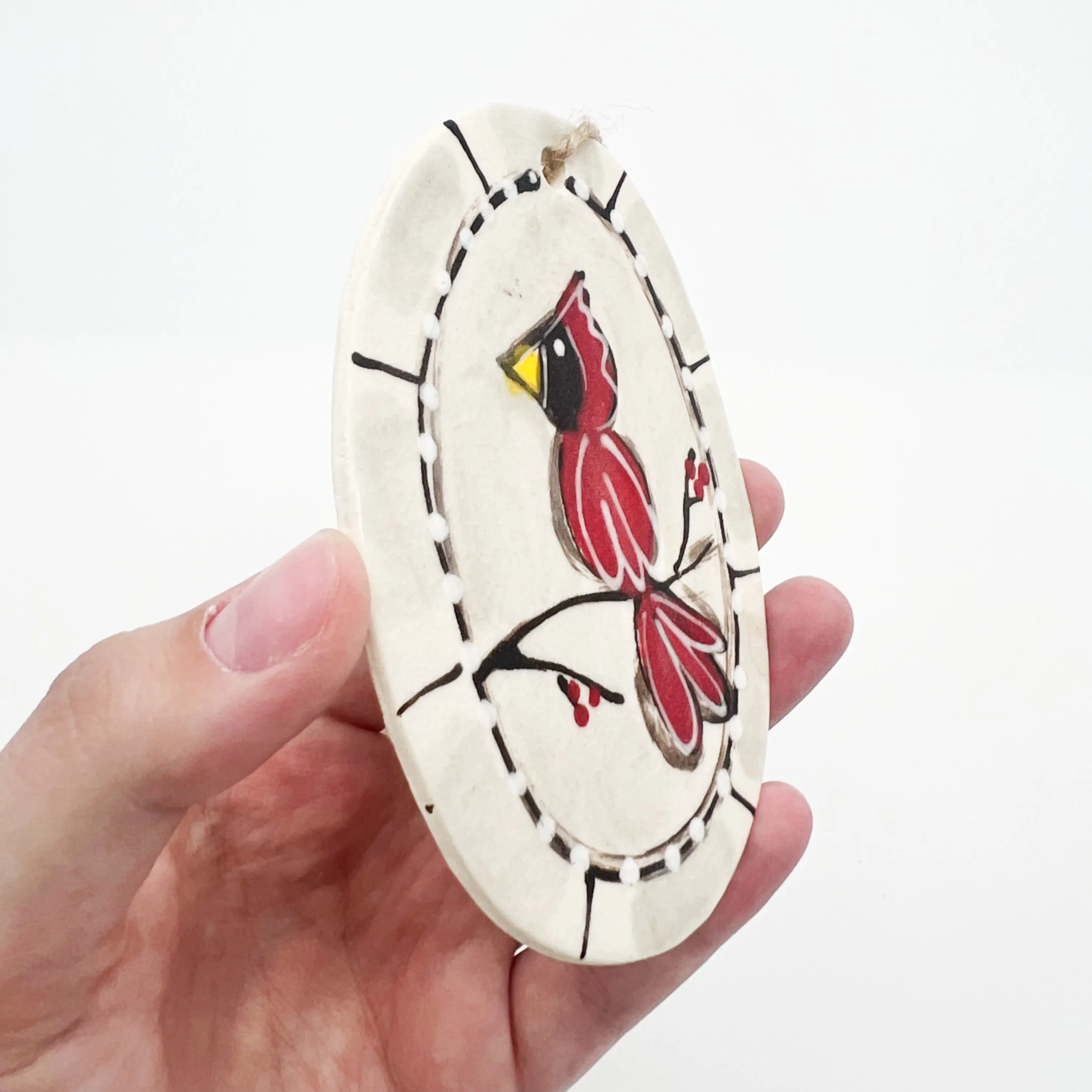 Ceramic Oval Cardinal Ornament