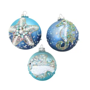 Coastal Jewels Set Of 3 Assortment Jeweled Fish/Starfish/Seahorse Ornaments