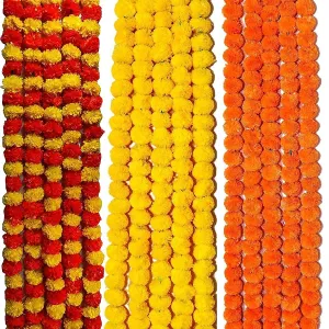 Daytoday Genda Phool Artificial Genda Phool Marigold Fluffy Long Handmade Fancy Backdrop Wall Decoration Home, Wedding, Festivals, Durga Pooja, Diwali, Ganesh Chaturthi Random Pack of 24