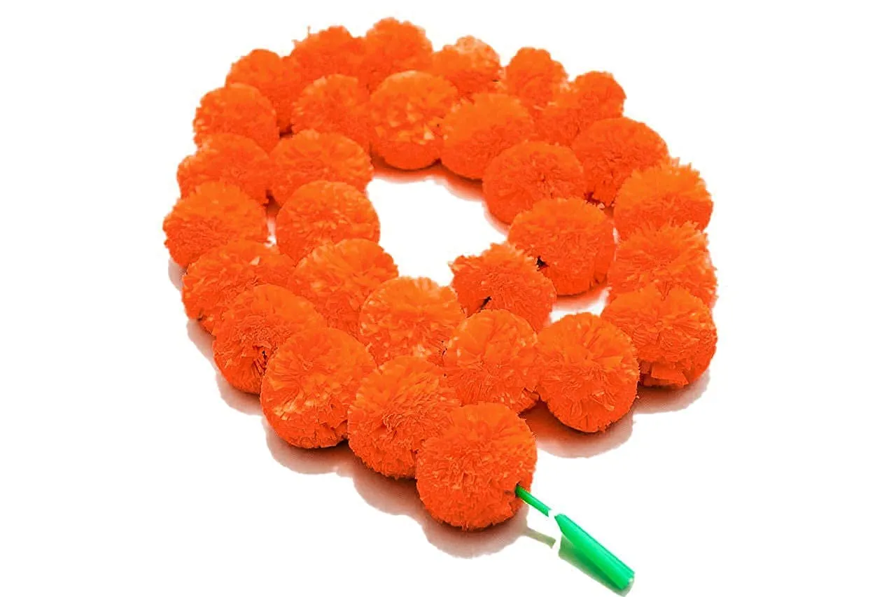 Daytoday Genda Phool Artificial Genda Phool Marigold Fluffy Long Handmade Fancy Backdrop Wall Decoration Home, Wedding, Festivals, Durga Pooja, Diwali, Ganesh Chaturthi Random Pack of 24