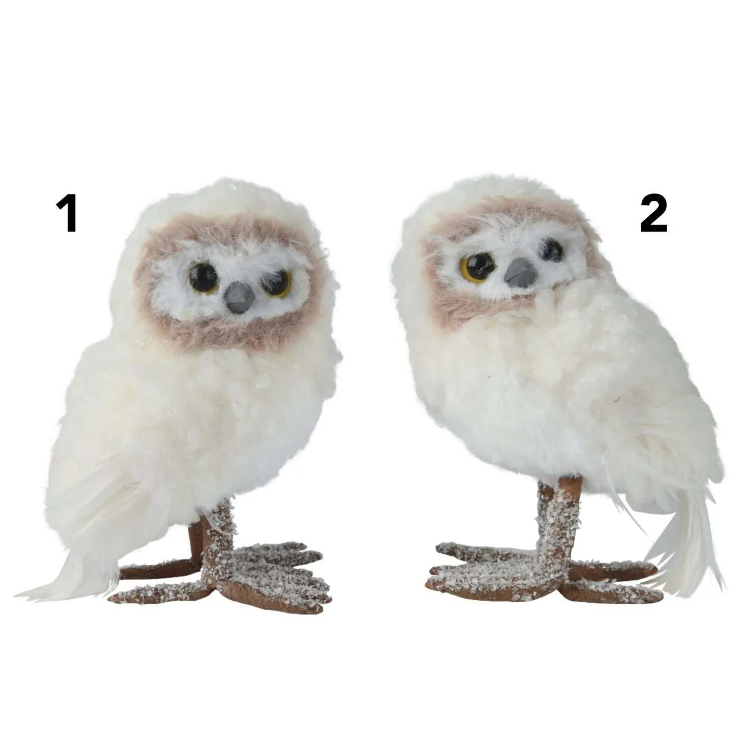 Decoris 16cm Faux Fur & Feather Glitter Owls (Choice of 2)