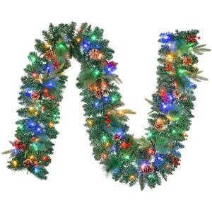 essential 9ft Prelit Christmas Garland with 100 LED Lights, Xmas Decoration Garland for Indoor Home Winter Holiday