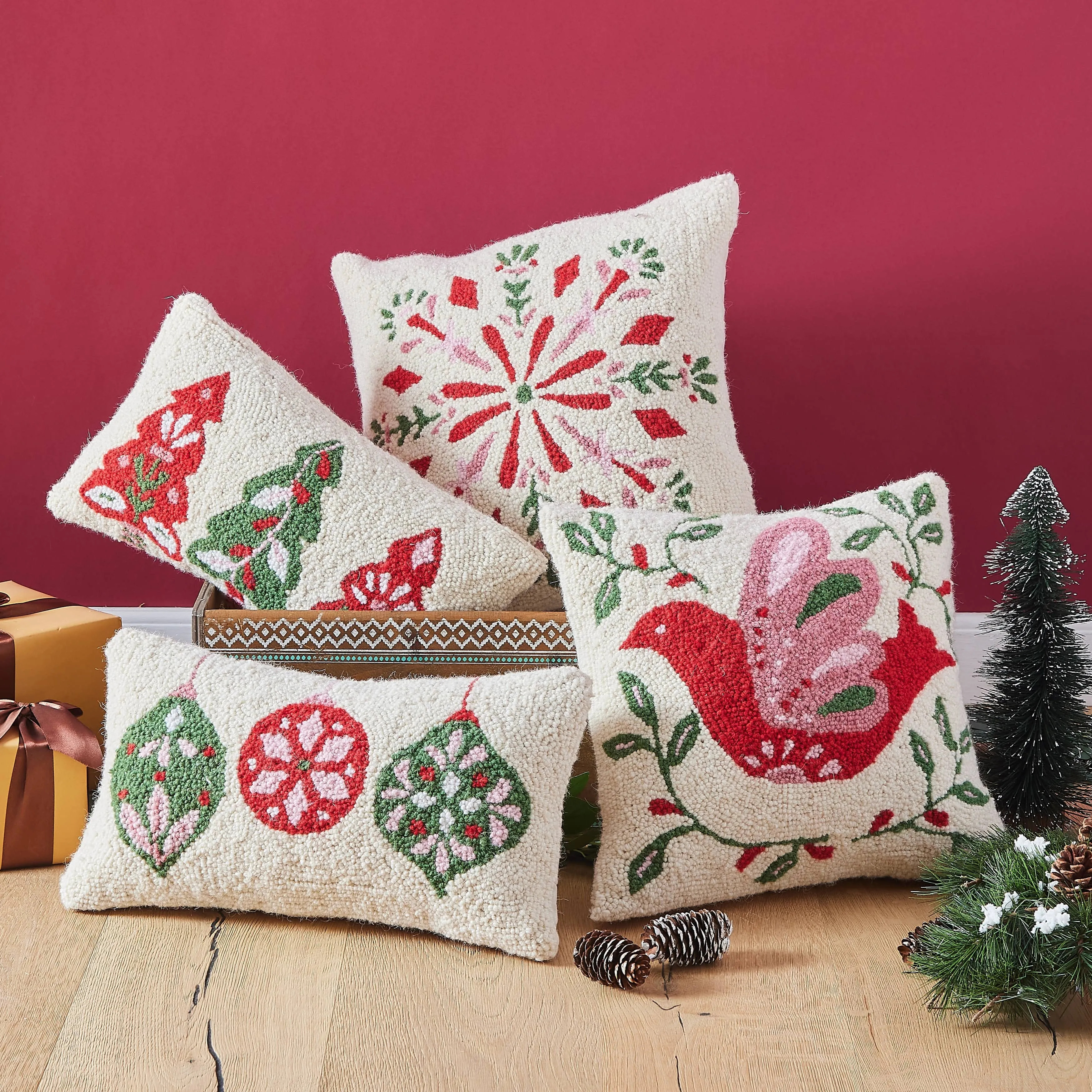 Festive Folk Dove Hook Pillow