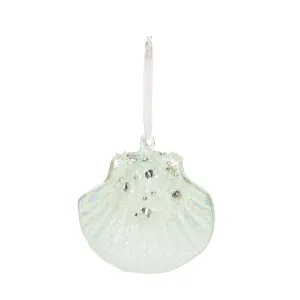 Glass Aqua Fan Shell Ornament