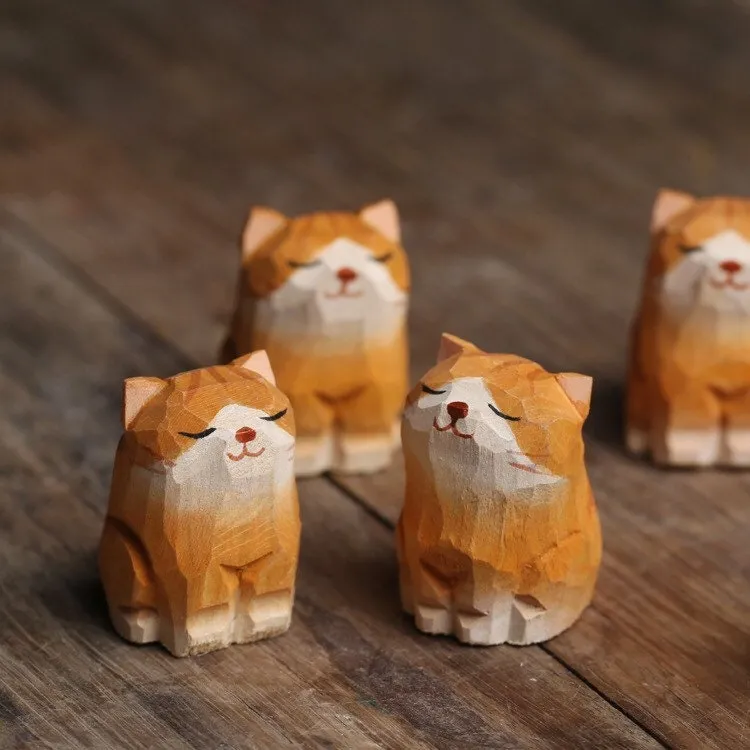 Gohobi Handcrafted Wooden Ginger Cat Ornament