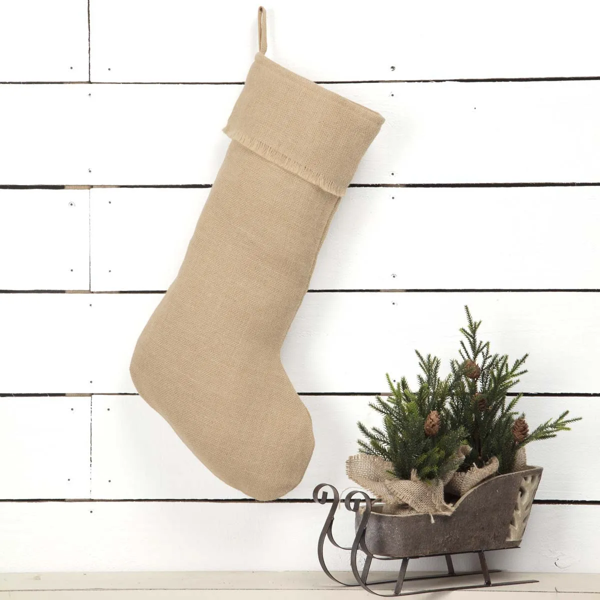 Greetings Jute Burlap Tan Stocking 12x20