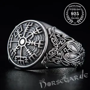 Handcrafted Vegvisir Viking Ornament Ring - Sterling Silver