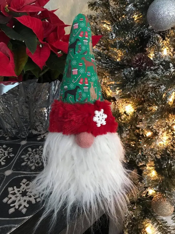 Hound Loving Gnome with Christmas Hounds Hat