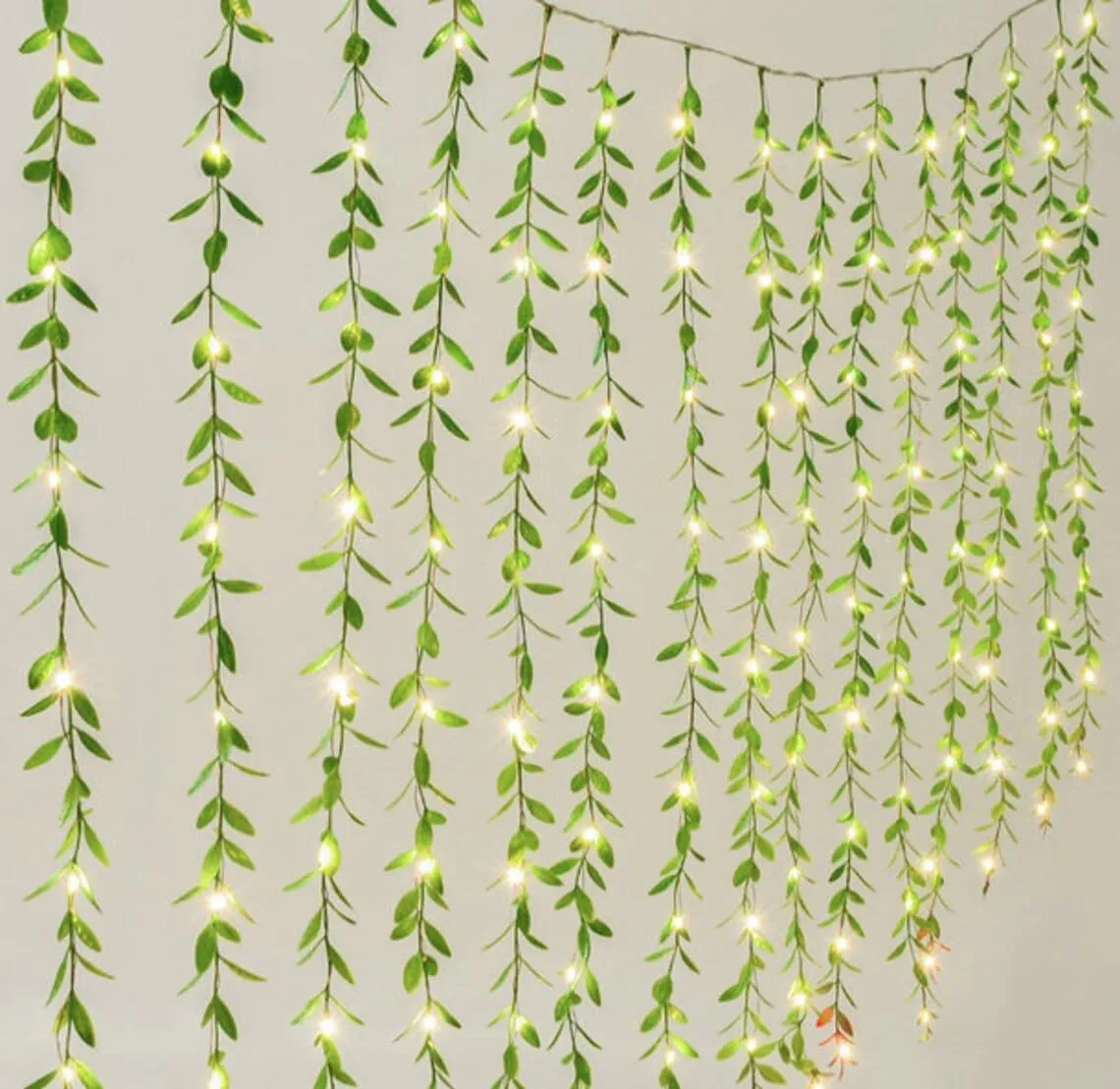 Lazybeee Artificial Vines Curtain Lights, Fake Greenery Garland Willow Leaves with Lights for Home Decor Diwali Christmas Ganesh Decor Wedding Party Backdrop Baby Shower Home Decoration DIY