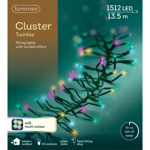 Lumineo 13.5m Soft Multi-Coloured Twinkle Effect LED Cluster Lights