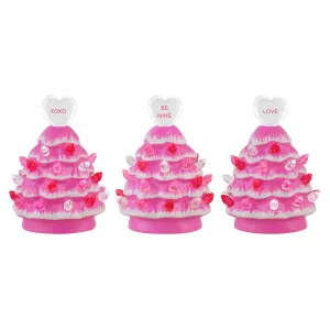 Miss Valentine Set of 3 Ceramic 4.1 in. Miniature Hot Pink Trees