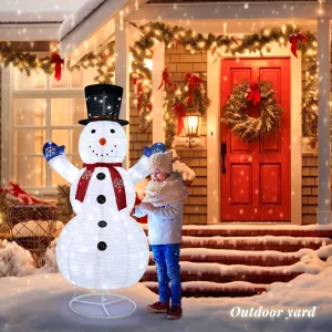 modern 4ft Lighted Pop-Up Snowman, Christmas Outdoor Decor Holiday Decoration w/ 120 LED Lights, Moving Hat Blue Glove