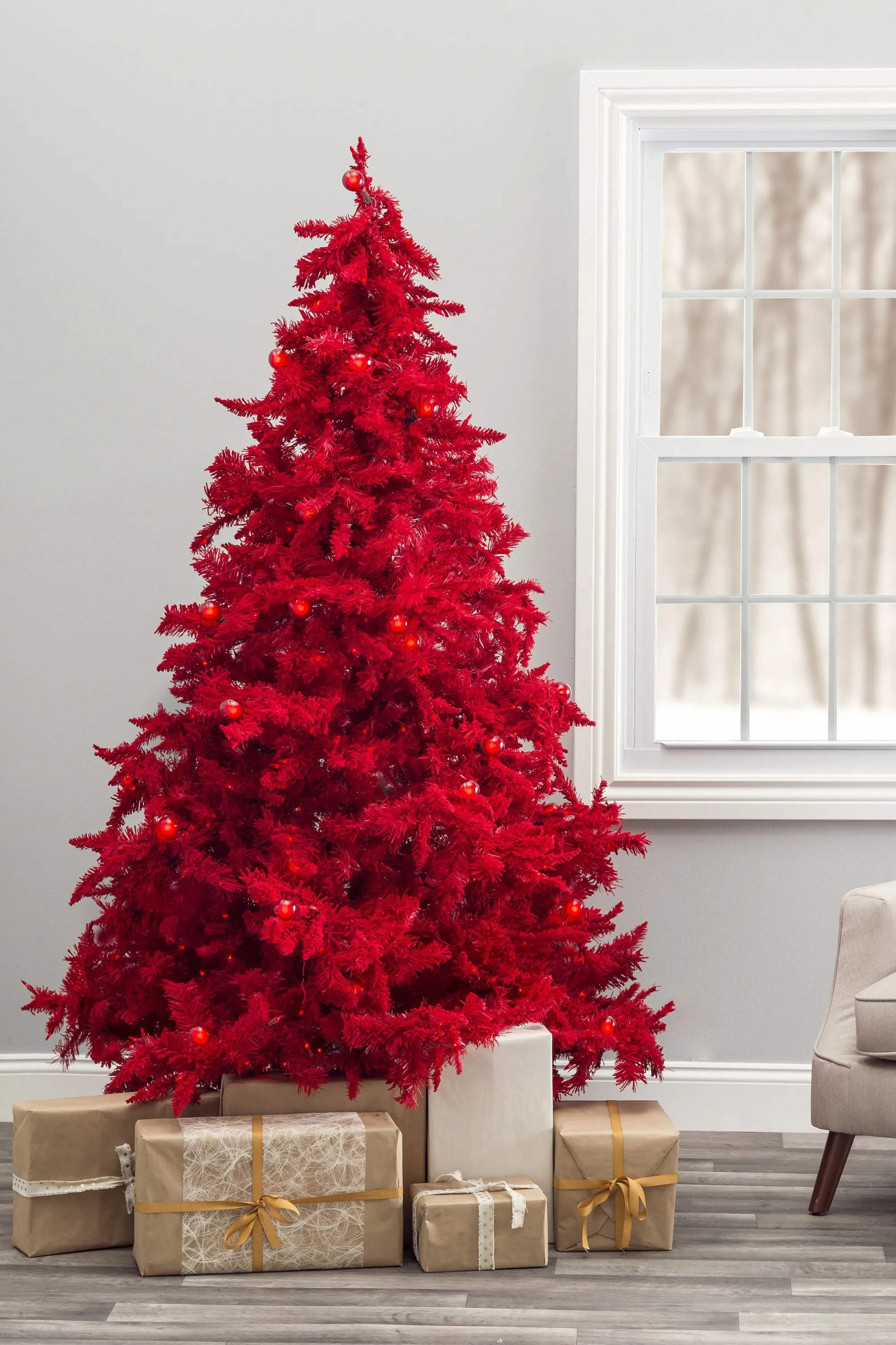 OPEN BOX 7.5' Prelit Ruby Red Christmas Tree with Small & Large Lights