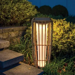 Outdoor 27" Solar Powered Lantern With Rattan Weaving-Floor Lamp