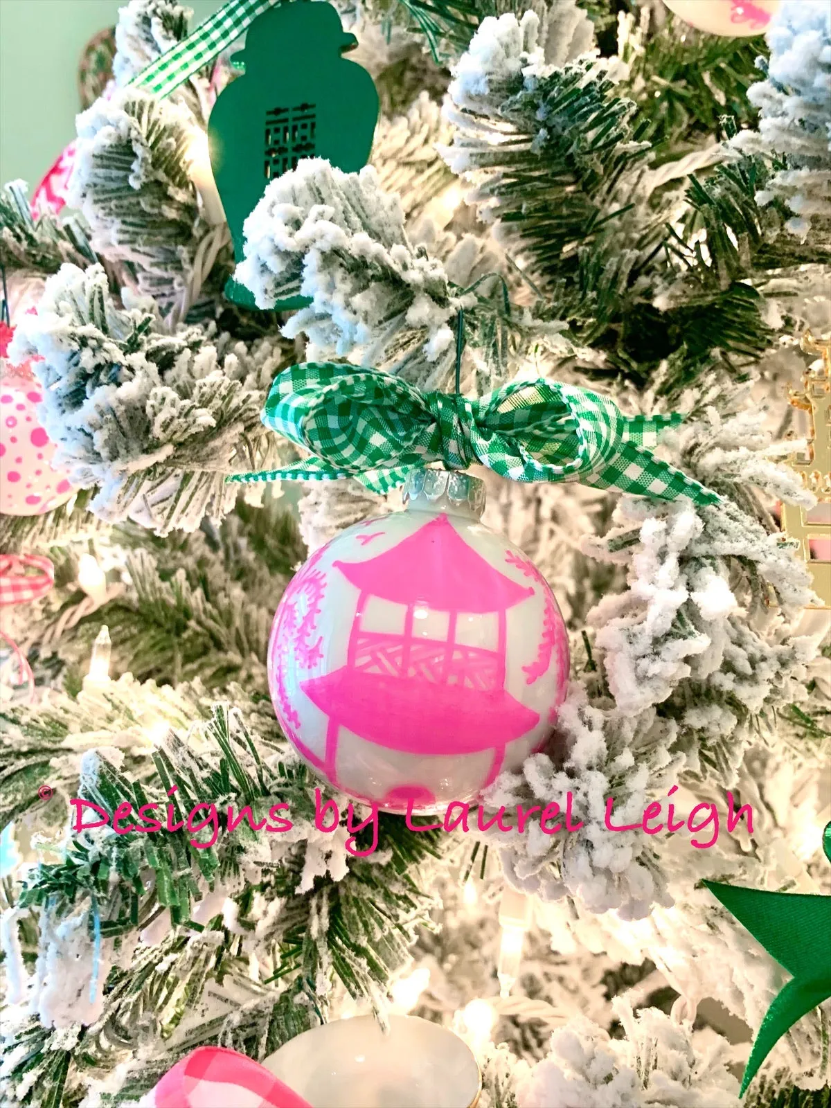 Pink Chinoiserie Hand Painted Christmas Ornament - Choose Design - Small Size