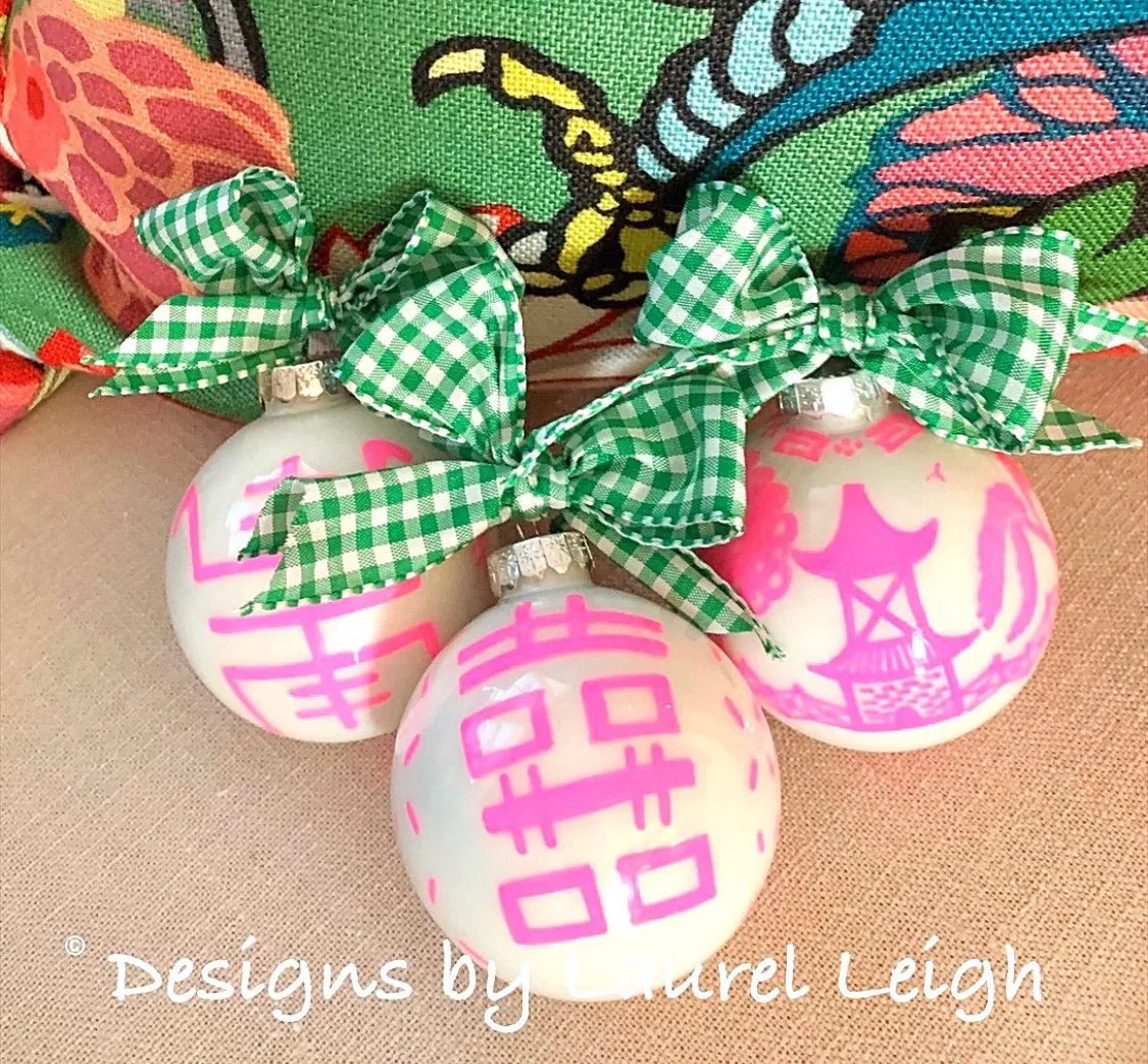 Pink Chinoiserie Hand Painted Christmas Ornament - Choose Design - Small Size