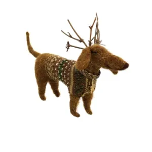 Handcrafted Reindeer Dachshund Felt Christmas Ornament