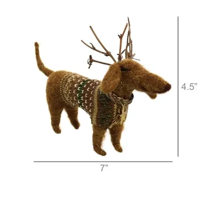 Handcrafted Reindeer Dachshund Felt Christmas Ornament